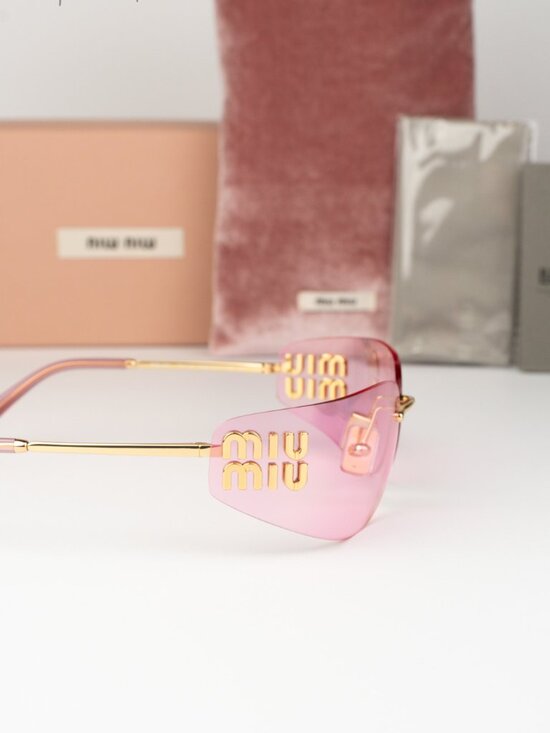 Miu Miu Women Sunglasses Gold Pink Mirror Rectangle MUA51S 5AK90Y NEW AUTHENTIC main image 4